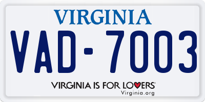 VA license plate VAD7003