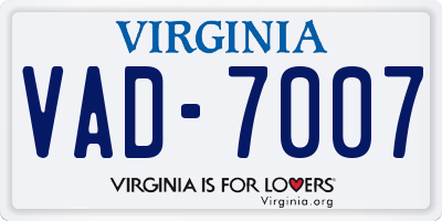 VA license plate VAD7007