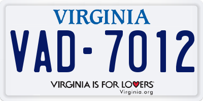 VA license plate VAD7012