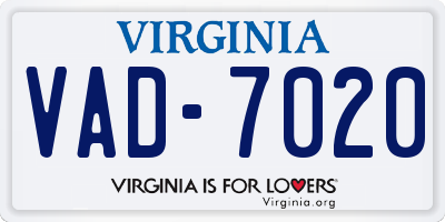 VA license plate VAD7020