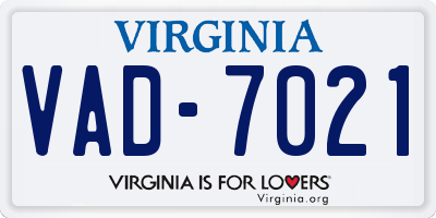 VA license plate VAD7021