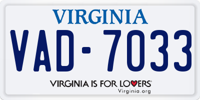 VA license plate VAD7033