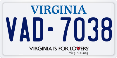 VA license plate VAD7038