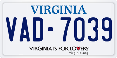 VA license plate VAD7039