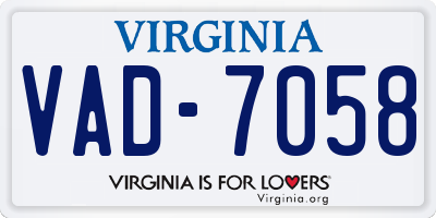 VA license plate VAD7058