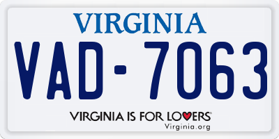 VA license plate VAD7063