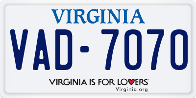 VA license plate VAD7070