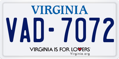 VA license plate VAD7072