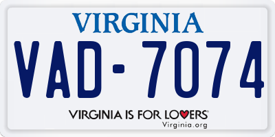 VA license plate VAD7074