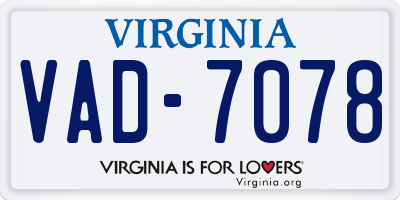 VA license plate VAD7078