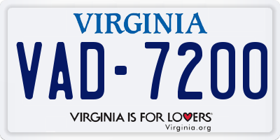 VA license plate VAD7200