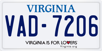 VA license plate VAD7206