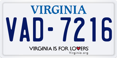 VA license plate VAD7216