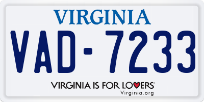 VA license plate VAD7233