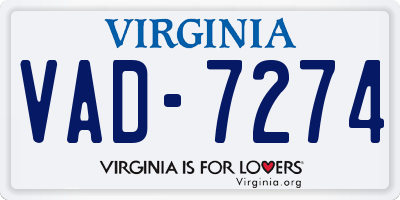 VA license plate VAD7274