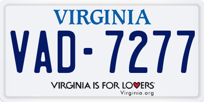 VA license plate VAD7277