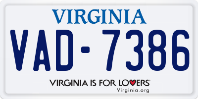 VA license plate VAD7386
