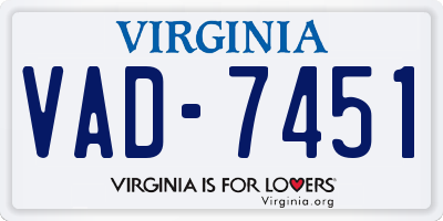 VA license plate VAD7451