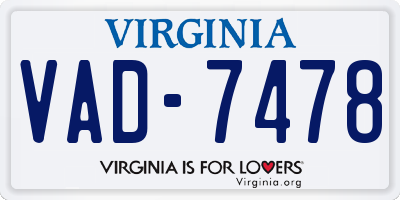VA license plate VAD7478