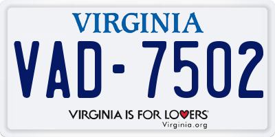 VA license plate VAD7502