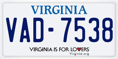 VA license plate VAD7538