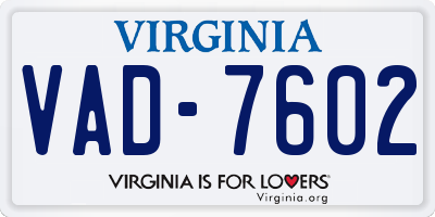VA license plate VAD7602