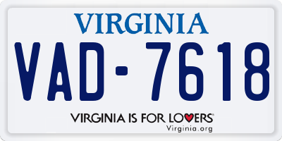 VA license plate VAD7618