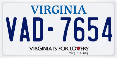VA license plate VAD7654