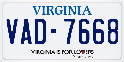 VA license plate VAD7668