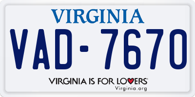 VA license plate VAD7670