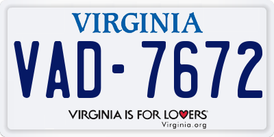 VA license plate VAD7672