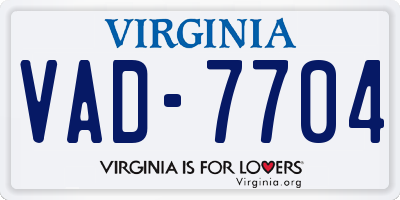 VA license plate VAD7704
