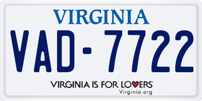 VA license plate VAD7722