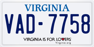 VA license plate VAD7758