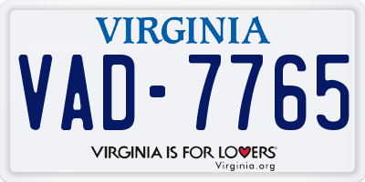 VA license plate VAD7765