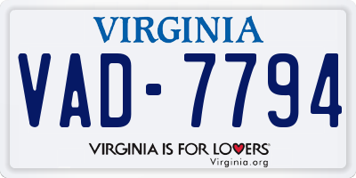 VA license plate VAD7794