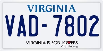 VA license plate VAD7802