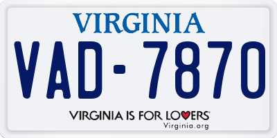 VA license plate VAD7870