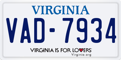 VA license plate VAD7934