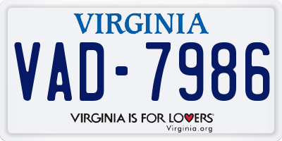 VA license plate VAD7986