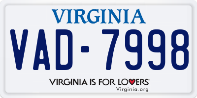VA license plate VAD7998