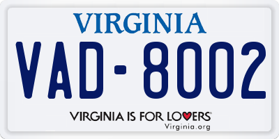 VA license plate VAD8002