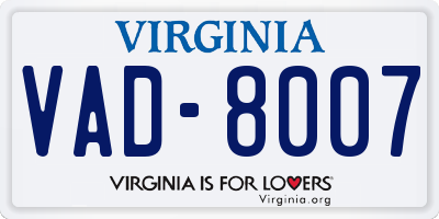 VA license plate VAD8007