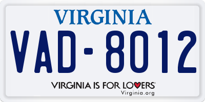 VA license plate VAD8012