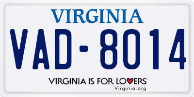 VA license plate VAD8014