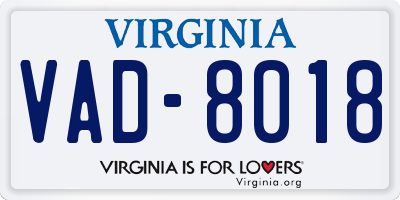 VA license plate VAD8018