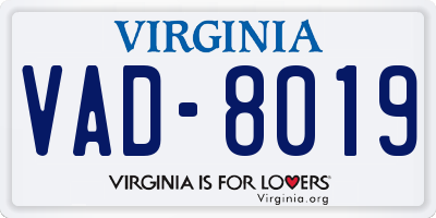 VA license plate VAD8019