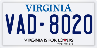 VA license plate VAD8020