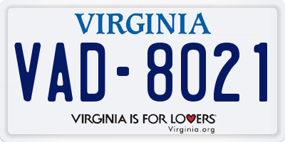 VA license plate VAD8021