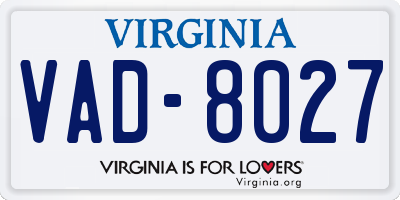 VA license plate VAD8027